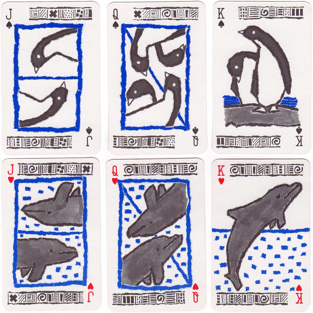 Campaign deck for Greenpeace with naive drawings of penguins, seals, whales and dolphins, c.2018