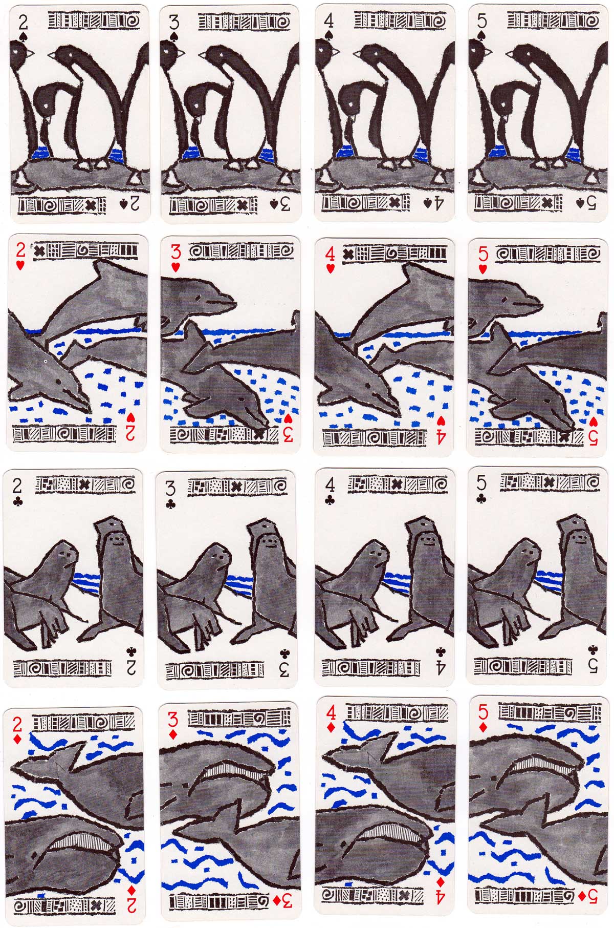 Campaign deck for Greenpeace with naive drawings of penguins, seals, whales and dolphins, c.2018