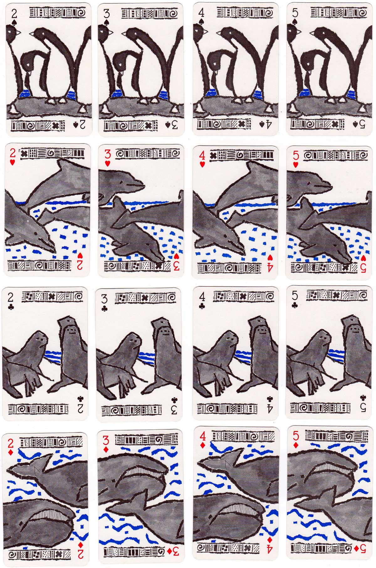 Campaign deck for Greenpeace with naive drawings of penguins, seals, whales and dolphins, c.2018 Campaign deck for Greenpeace with naive drawings of penguins, seals, whales and dolphins, c.2018