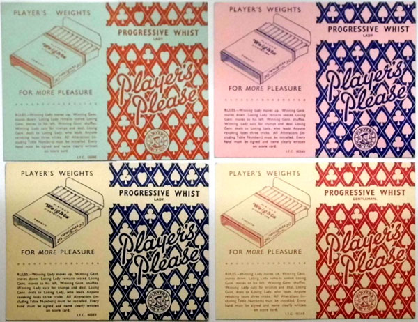 Player’s Whist score cards Player’s Whist score cards