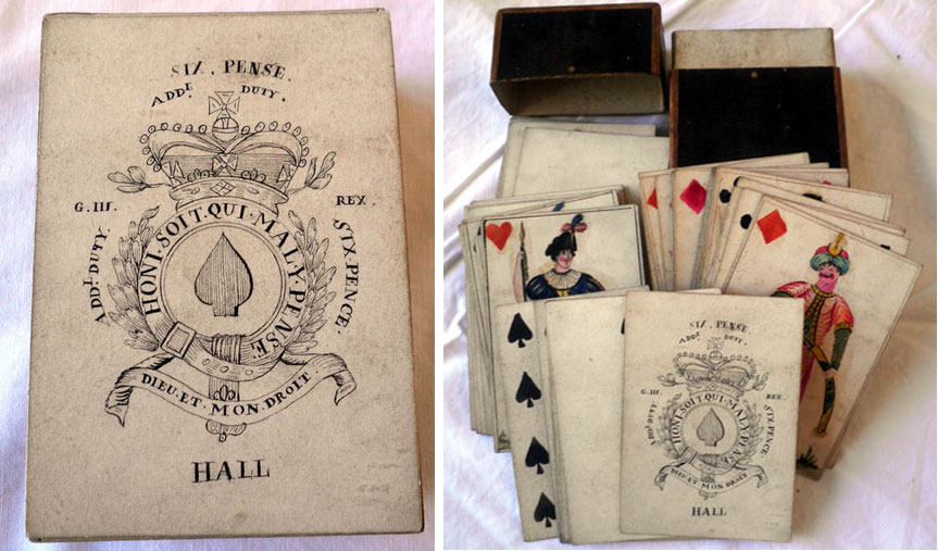 Hand-made playing cards by French prisoners of war in Porchester Castle, Hampshire, c.1796 Hand-made playing cards by French prisoners of war in Porchester Castle, Hampshire, c.1796