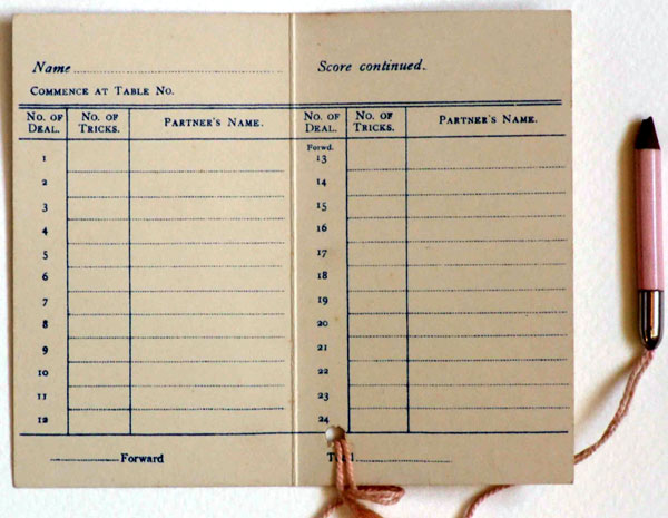 Progressive Whist score card Progressive Whist score card
