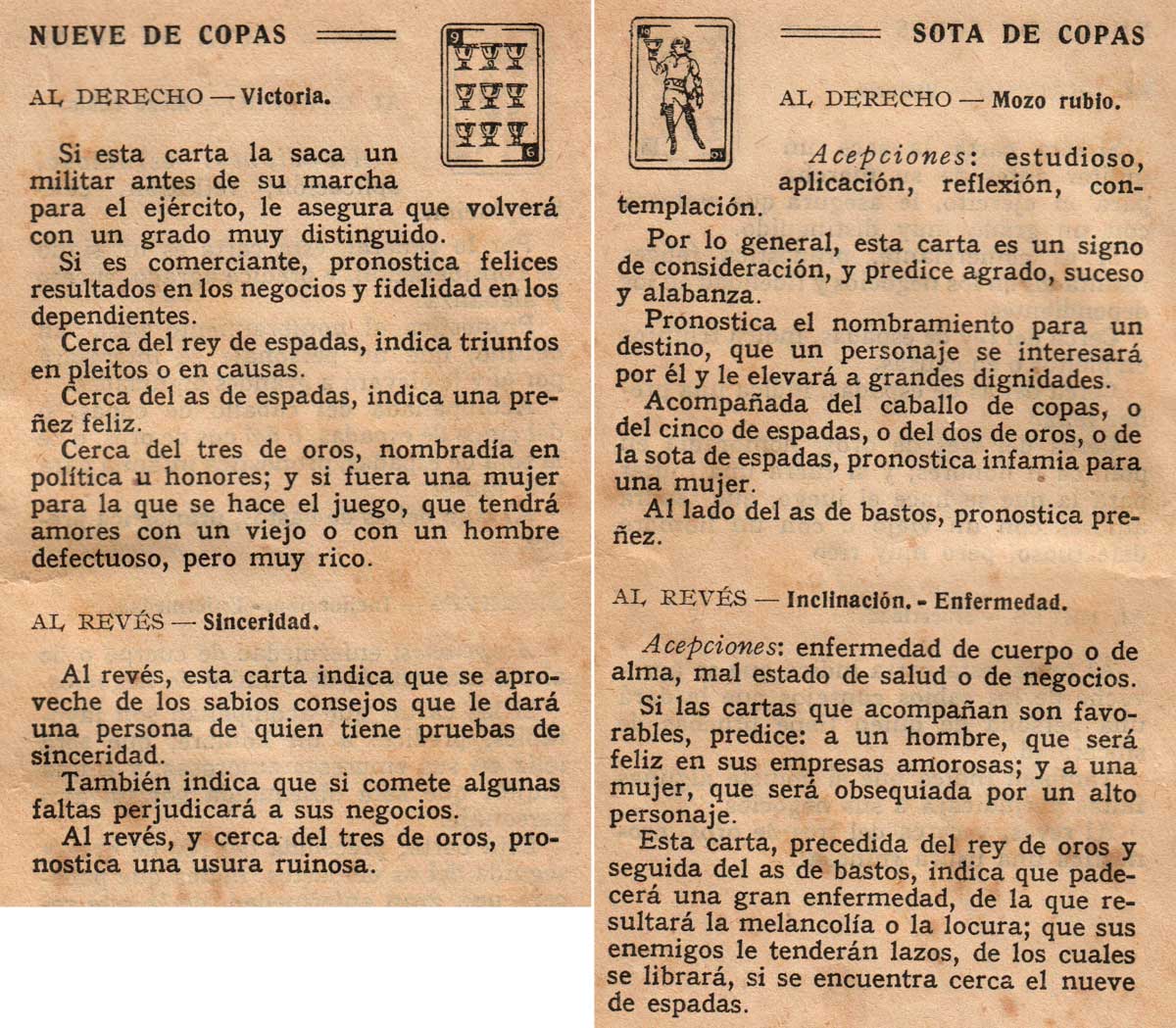 Significado de los Naipes Españoles según Benita la Bruja predijo en el siglo XVI, Chocolates Nelia, c.1932