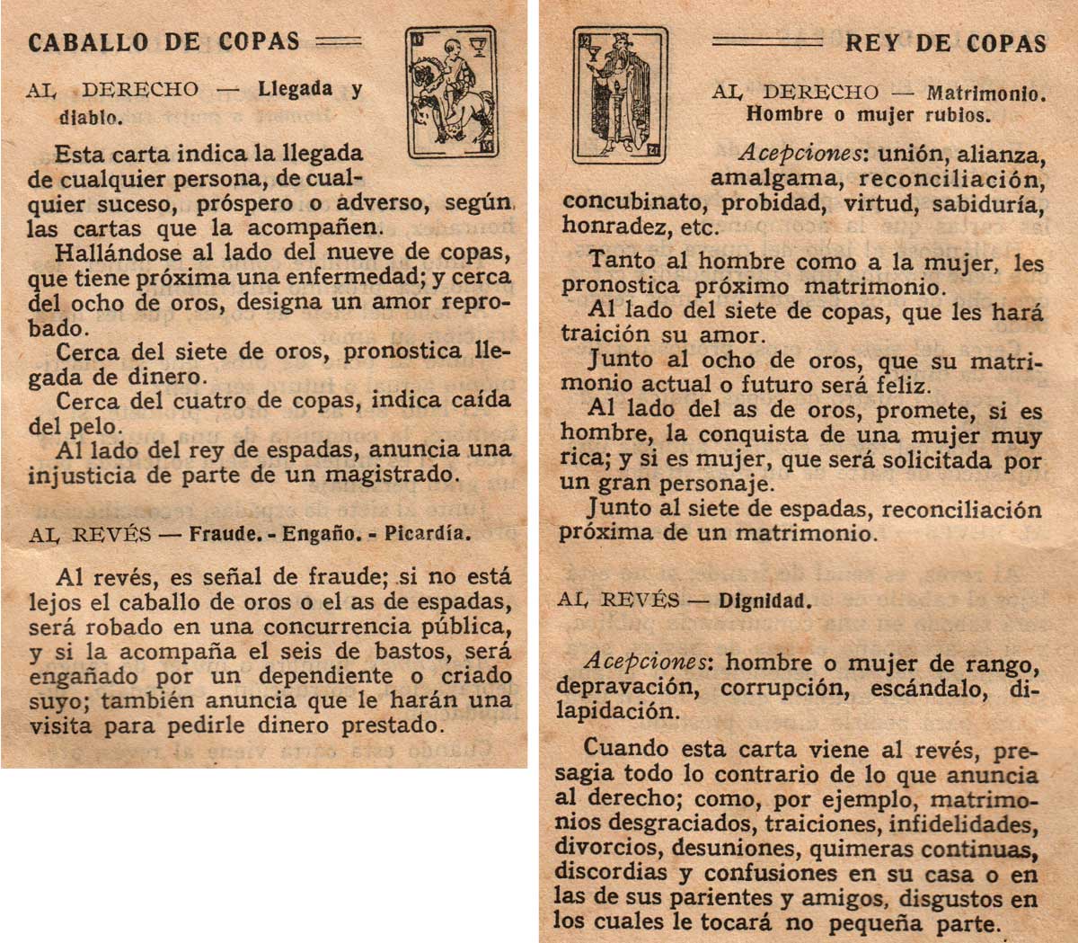 Significado de los Naipes Españoles según Benita la Bruja predijo en el siglo XVI, Chocolates Nelia, c.1932