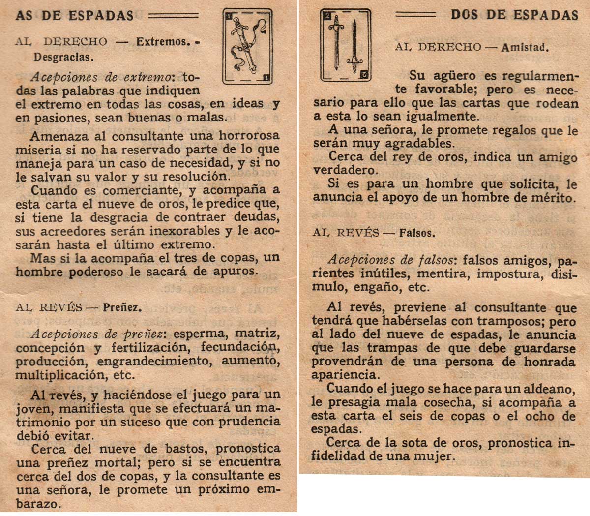 Significado de los Naipes Españoles según Benita la Bruja predijo en el siglo XVI, Chocolates Nelia, c.1932