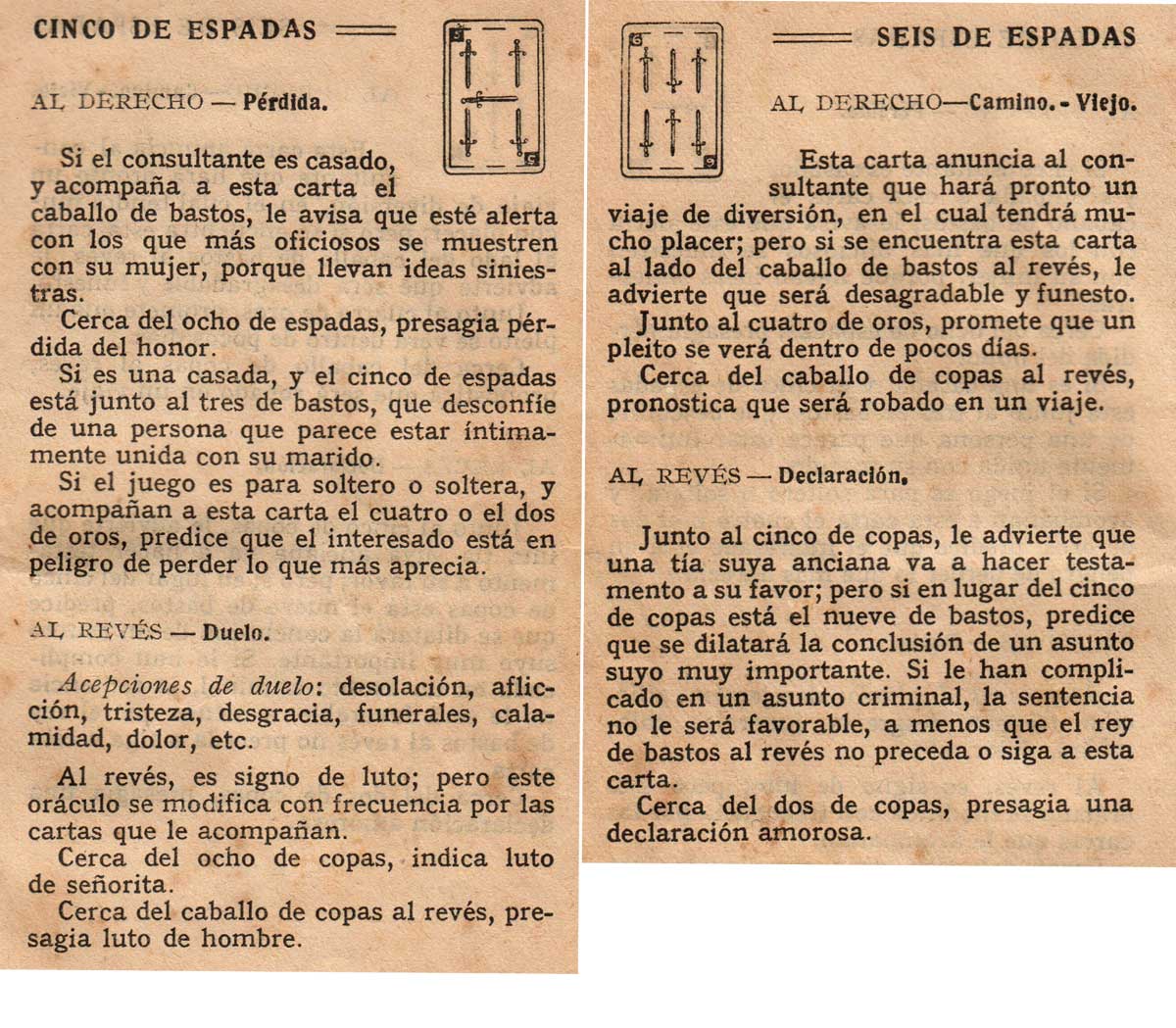 Significado de los Naipes Españoles según Benita la Bruja predijo en el siglo XVI, Chocolates Nelia, c.1932