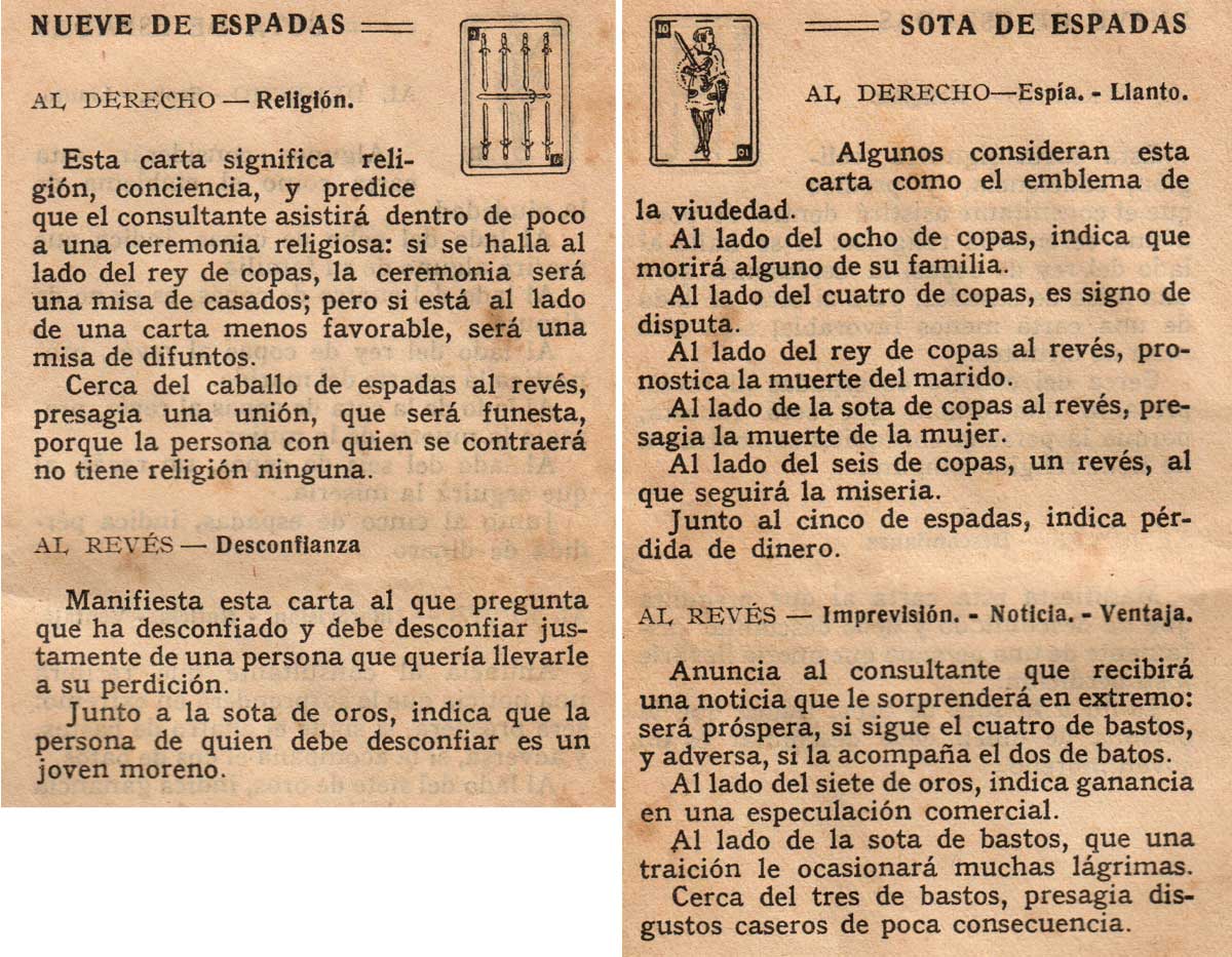 Significado de los Naipes Españoles según Benita la Bruja predijo en el siglo XVI, Chocolates Nelia, c.1932