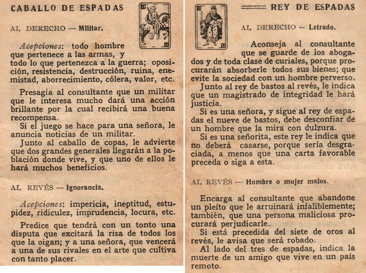 Significado de los Naipes Españoles según Benita la Bruja predijo en el siglo XVI, Chocolates Nelia, c.1932