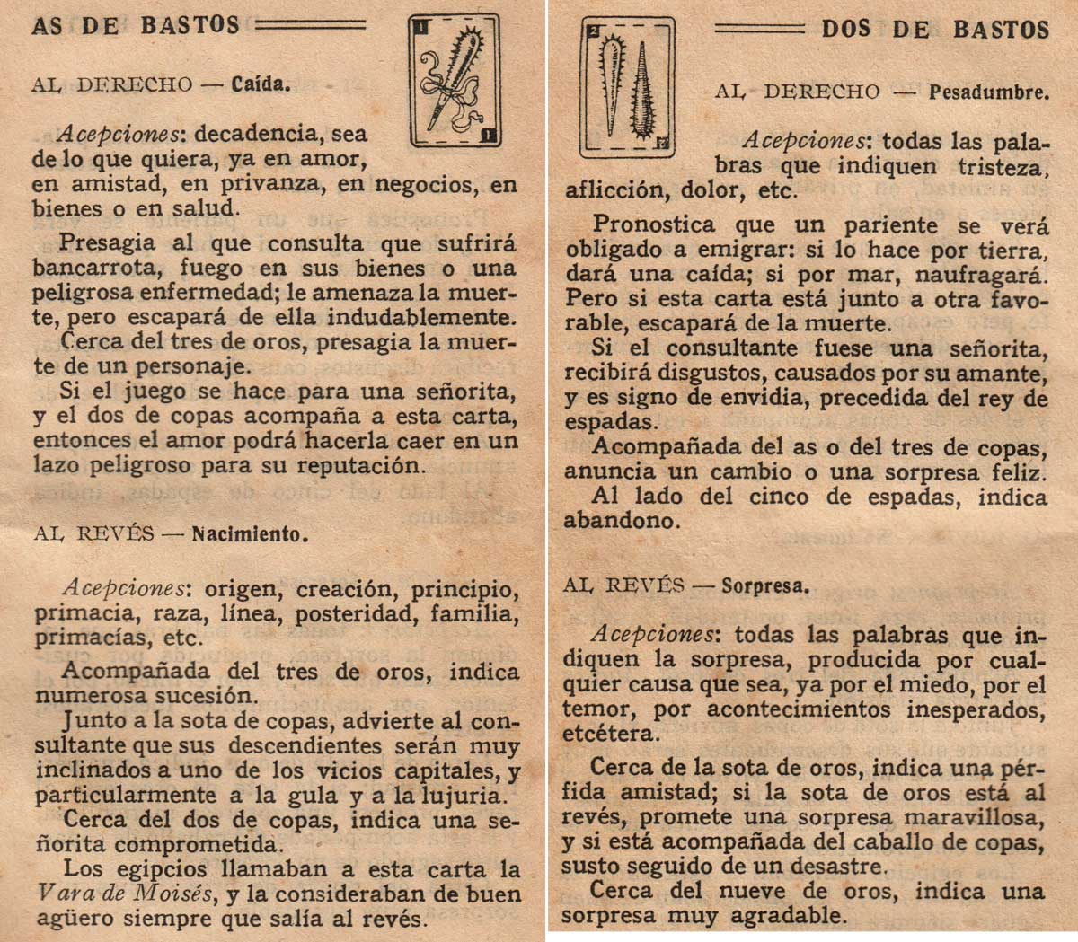 Significado de los Naipes Españoles según Benita la Bruja predijo en el siglo XVI, Chocolates Nelia, c.1932