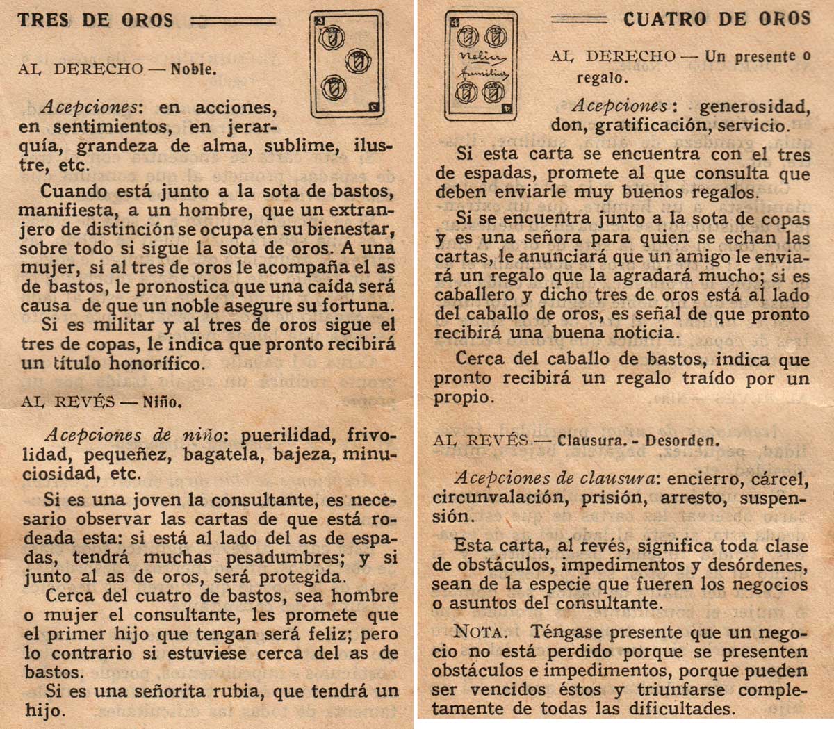 Significado de los Naipes Españoles según Benita la Bruja predijo en el siglo XVI, Chocolates Nelia, c.1932