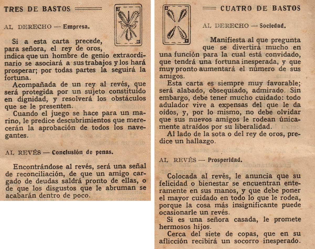 Significado de los Naipes Españoles según Benita la Bruja predijo en el siglo XVI, Chocolates Nelia, c.1932