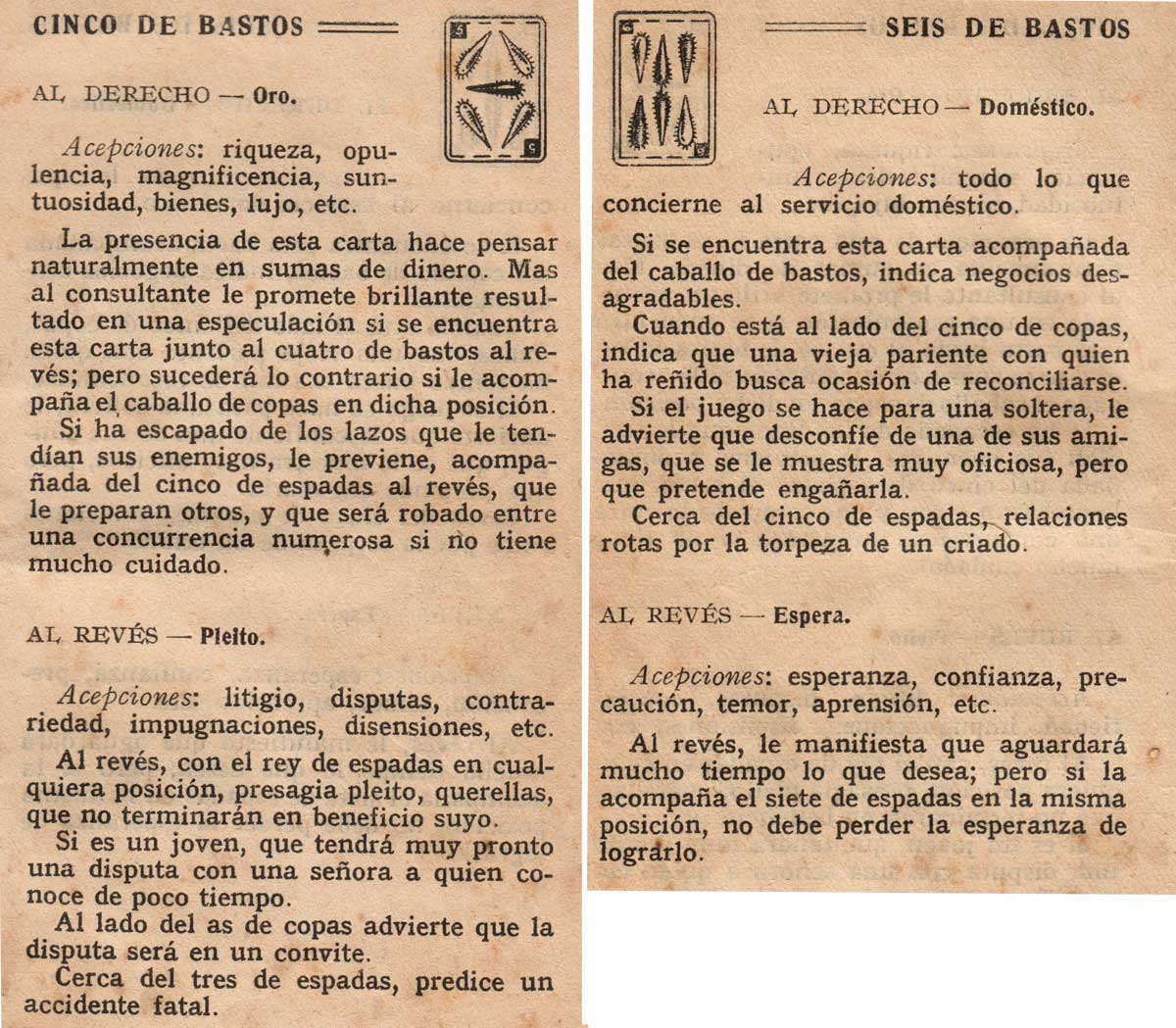 Significado de los Naipes Españoles según Benita la Bruja predijo en el siglo XVI, Chocolates Nelia, c.1932