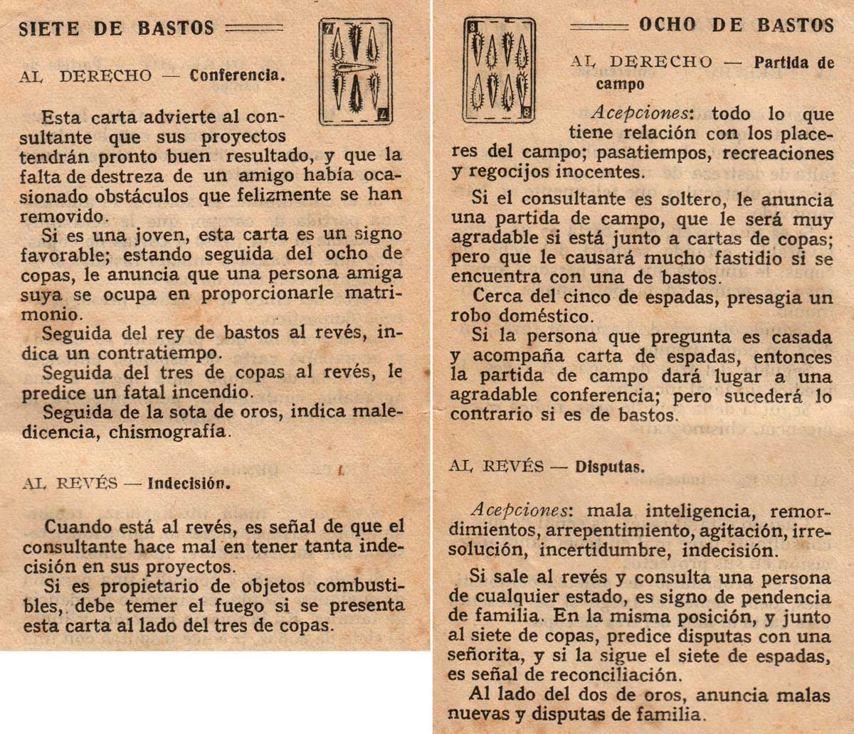 Significado de los Naipes Españoles según Benita la Bruja predijo en el siglo XVI, Chocolates Nelia, c.1932