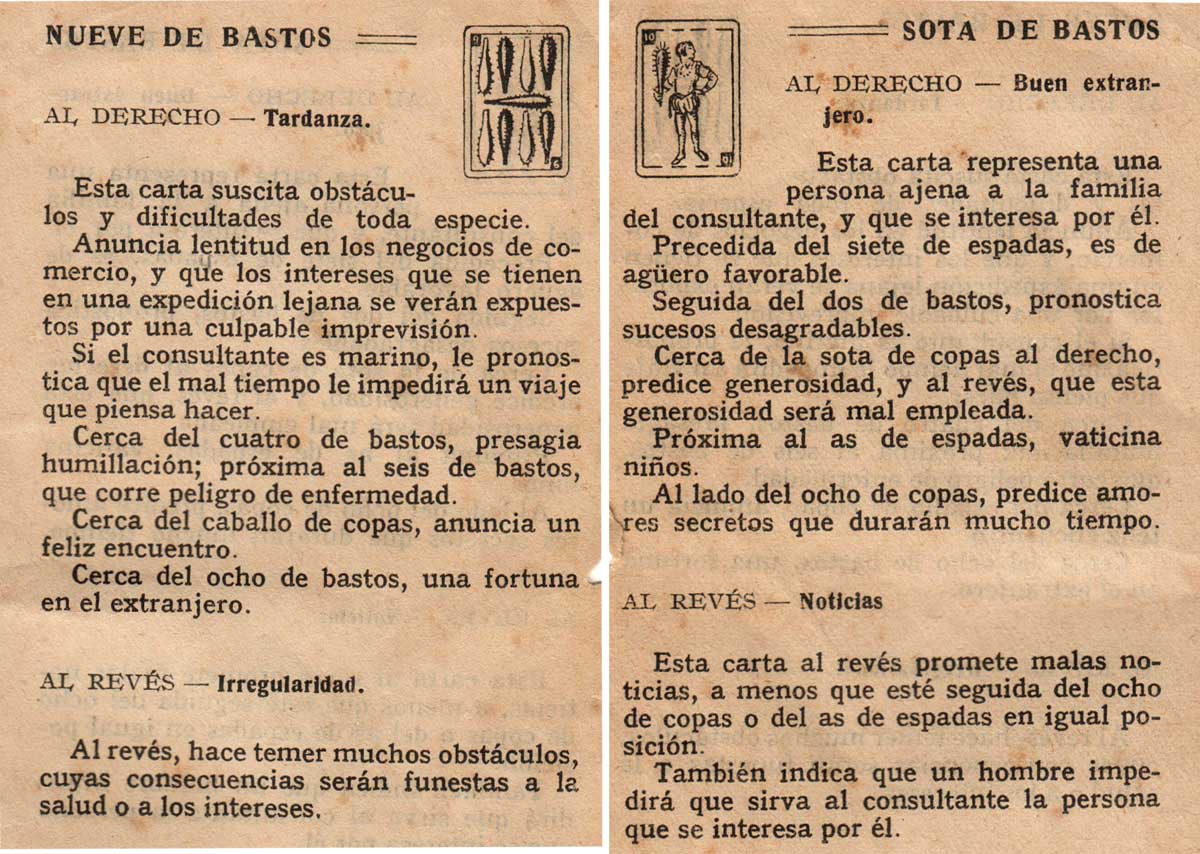 Significado de los Naipes Españoles según Benita la Bruja predijo en el siglo XVI, Chocolates Nelia, c.1932