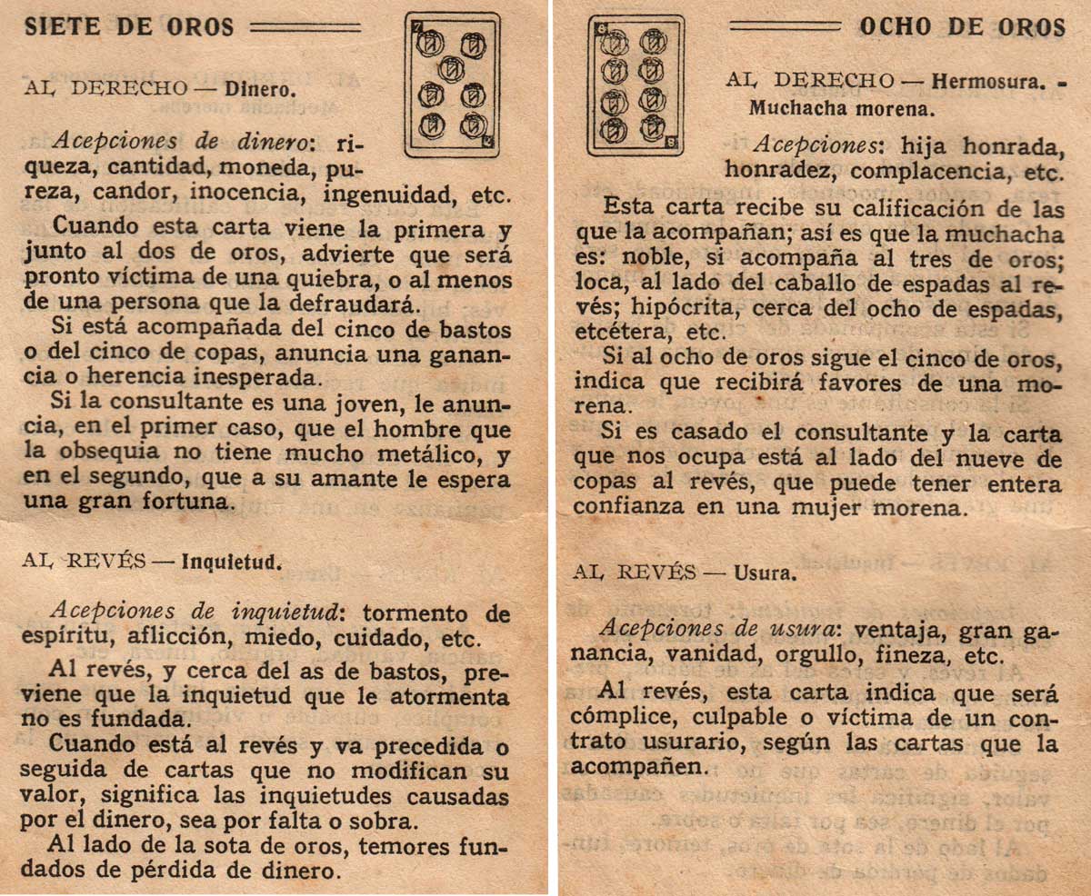 Significado de los Naipes Españoles según Benita la Bruja predijo en el siglo XVI, Chocolates Nelia, c.1932