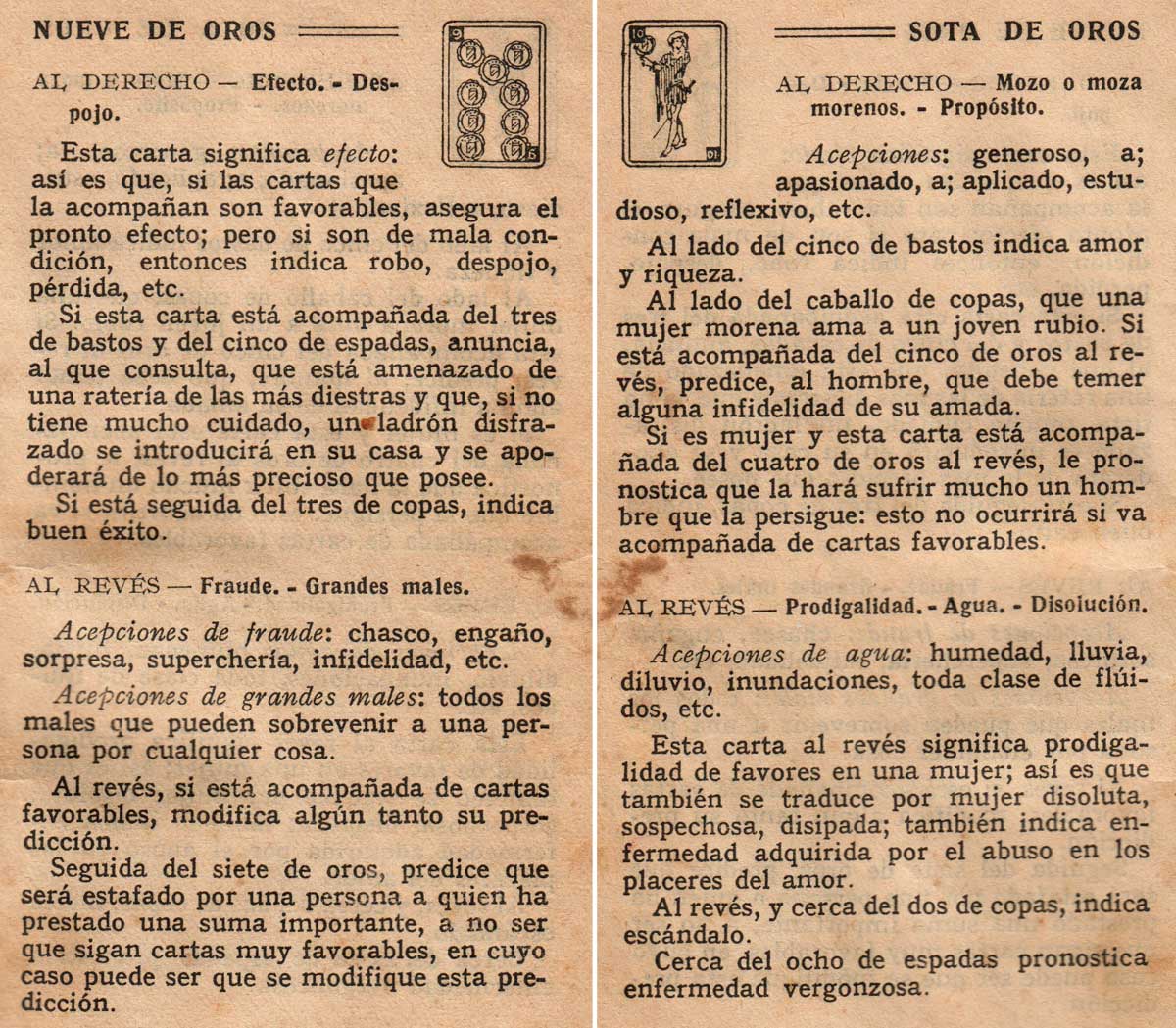 Significado de los Naipes Españoles según Benita la Bruja predijo en el siglo XVI, Chocolates Nelia, c.1932