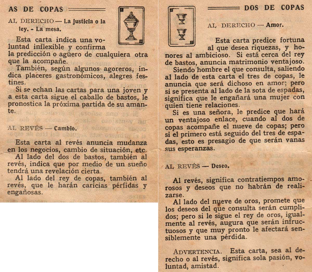 Significado de los Naipes Españoles según Benita la Bruja predijo en el siglo XVI, Chocolates Nelia, c.1932