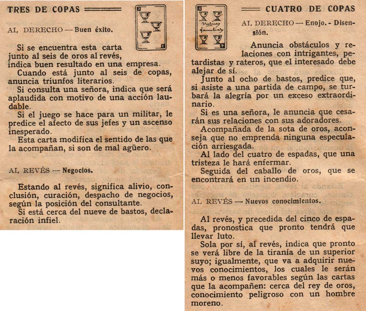 Significado de los Naipes Españoles según Benita la Bruja predijo en el siglo XVI, Chocolates Nelia, c.1932