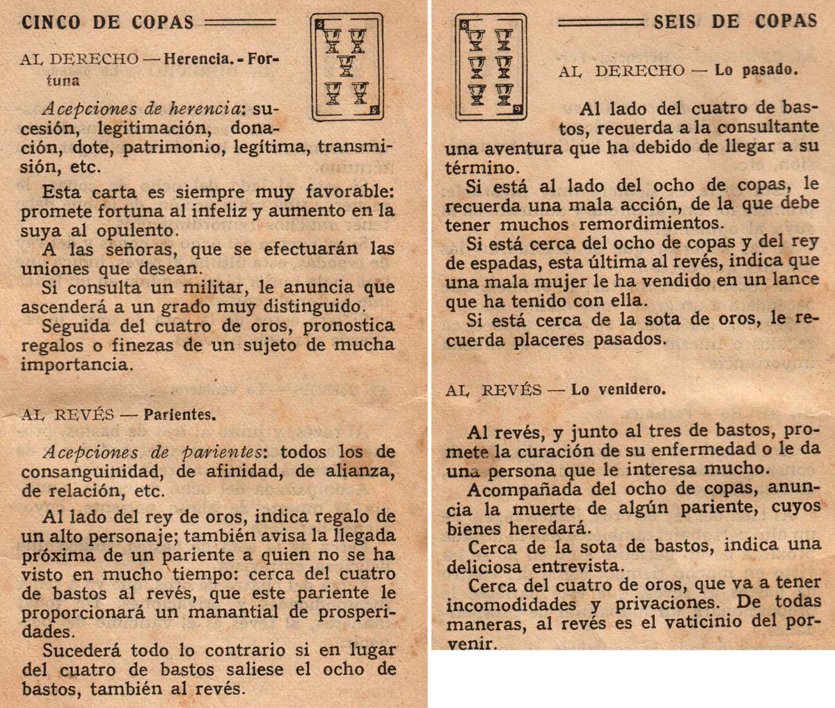 Significado de los Naipes Españoles según Benita la Bruja predijo en el siglo XVI, Chocolates Nelia, c.1932