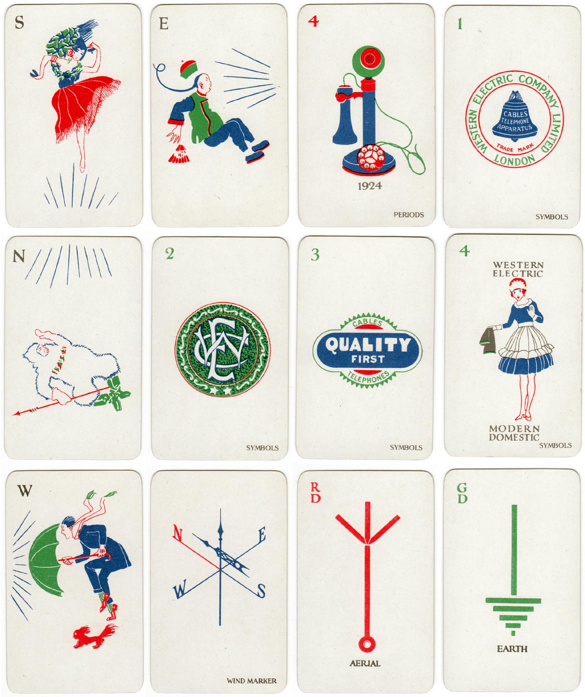 Cards from ‘Electrical Mah Jong’ produced by De La Rue for The Western Electric Company Ltd in 1924 Cards from ‘Electrical Mah Jong’ produced by De La Rue for The Western Electric Company Ltd in 1924