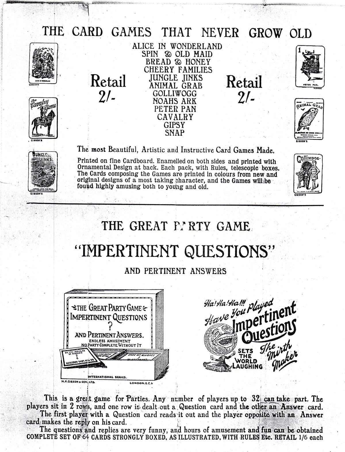 Gibsons Games Leaflet, c.1920