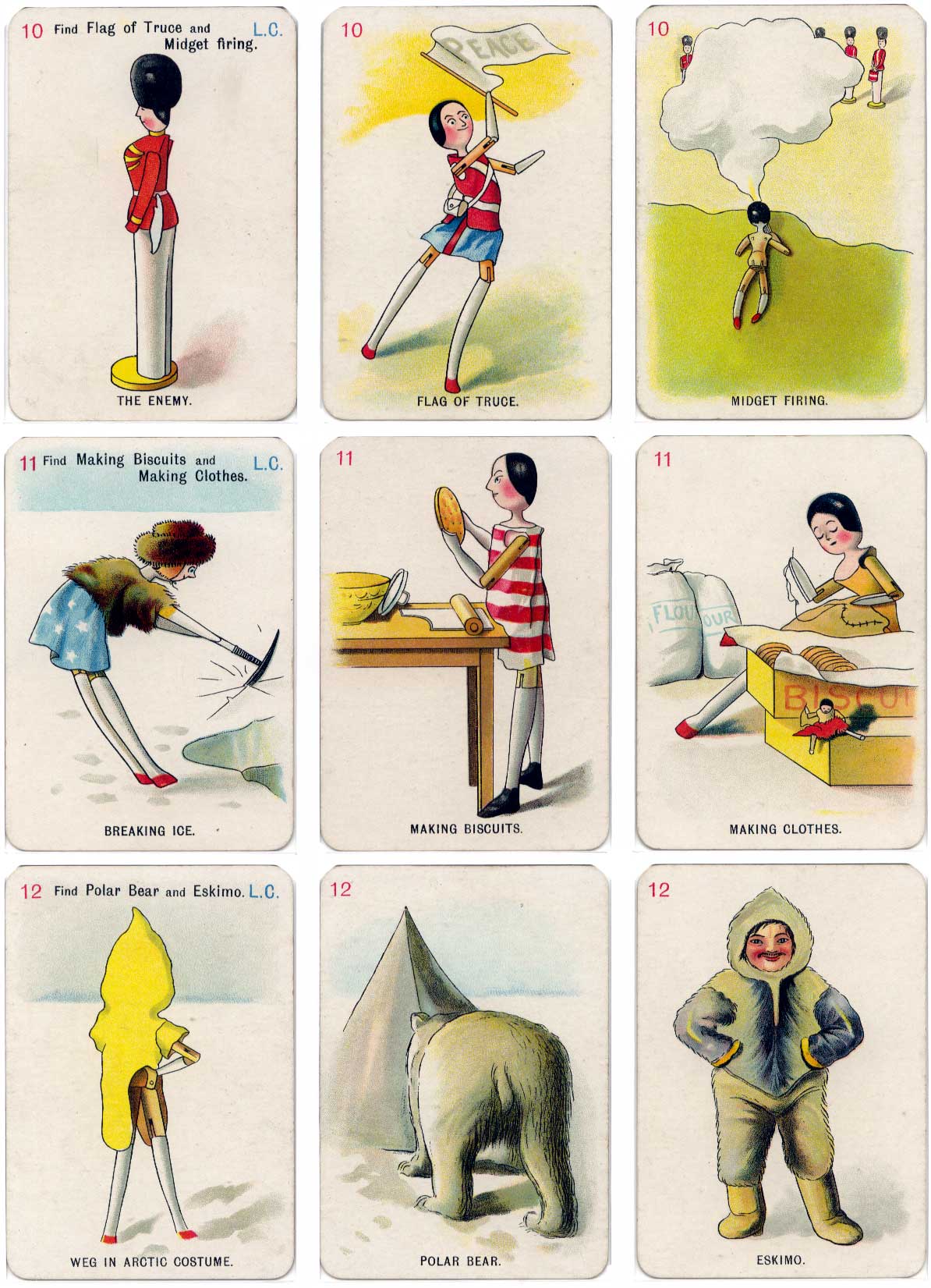 cards from the “Golliwogg” card game illustrated by Florence Kate Upton (1873-1922) and published by Thos de la Rue & Co, c.1902