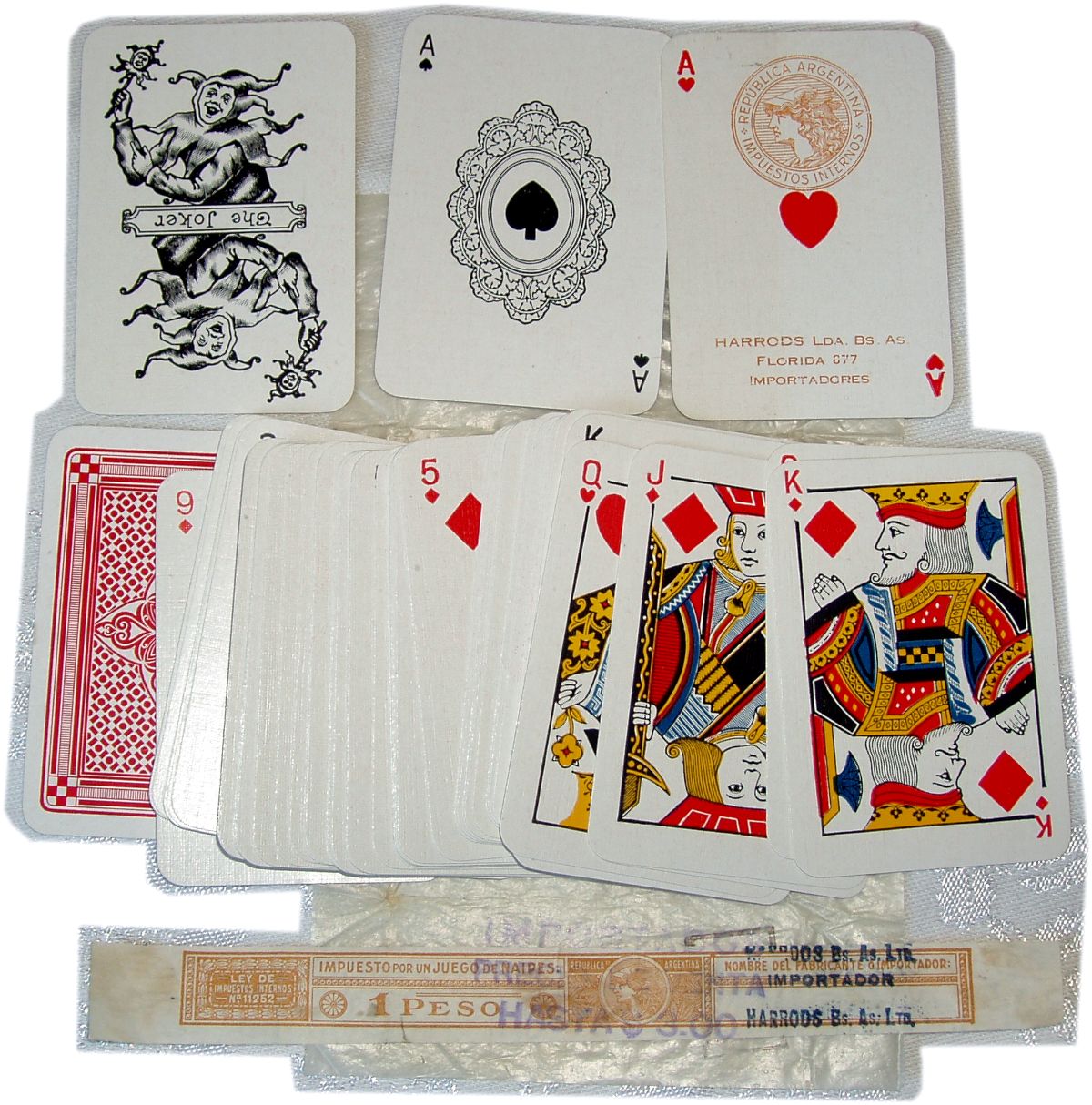 Patience playing cards with doilly ace of spades for Harrods, Buenos Aires Ltd, c.1920