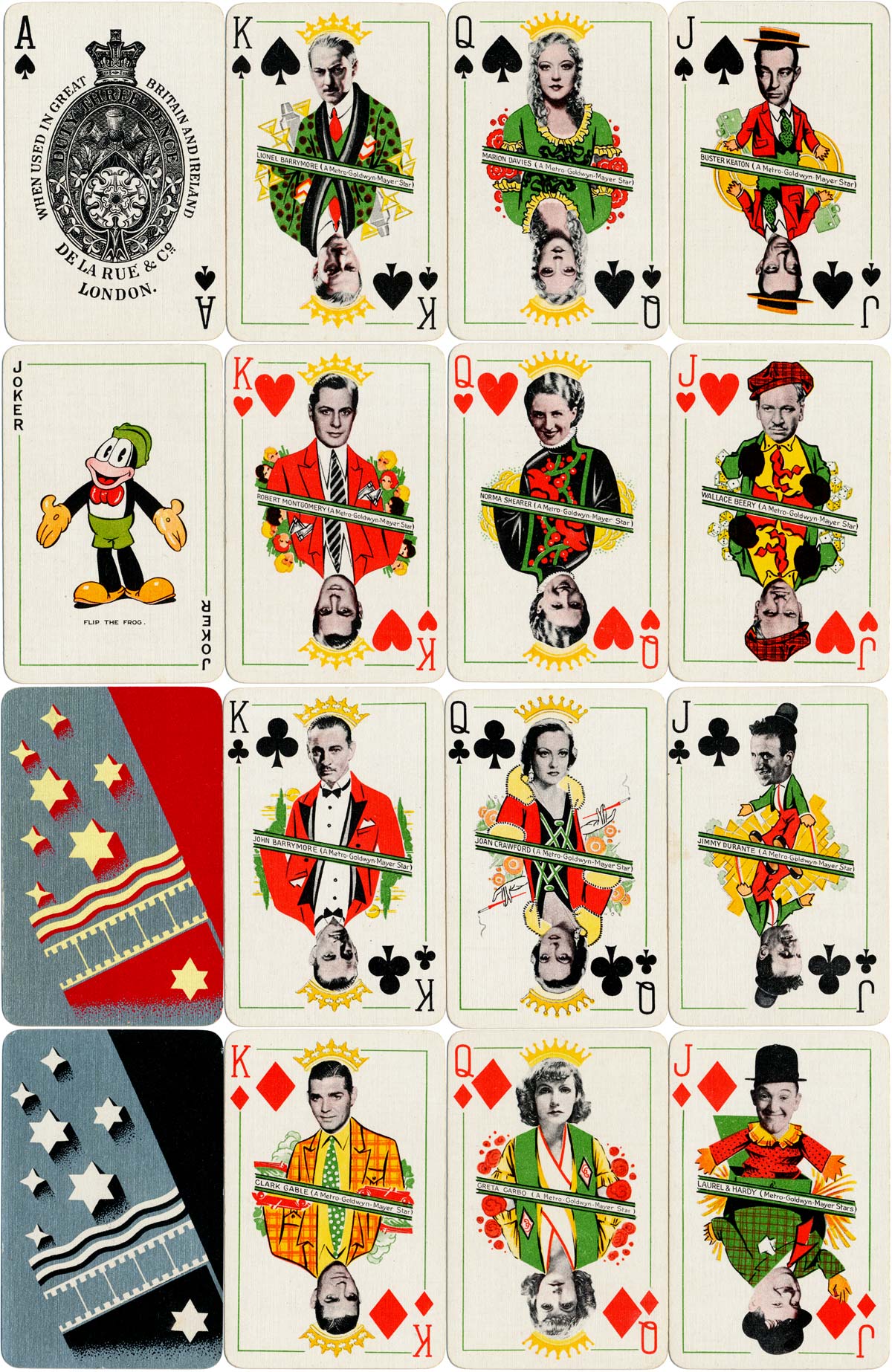 'Film Star Playing Cards' for Metro-Goldwyn-Mayer manufactured by De la Rue & Co., London, 1933