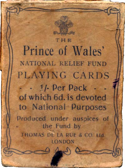 A two-pack patience set produced by Thomas De la Rue on behalf of the Prince of Wales National Relief Fund in 1914