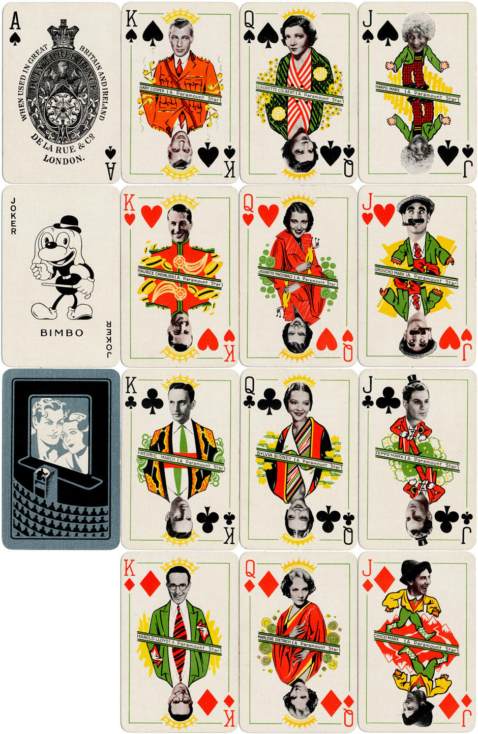 'Film Star Playing Cards' for Paramount manufactured by De la Rue & Co., London, 1933