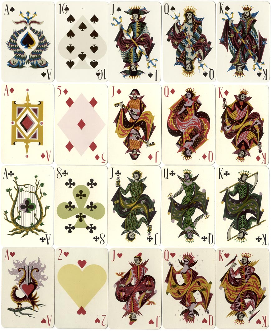 Playing cards specially designed by Jean Picart le Doux for Thomas De La Rue and Company's 125th anniversary, 1957