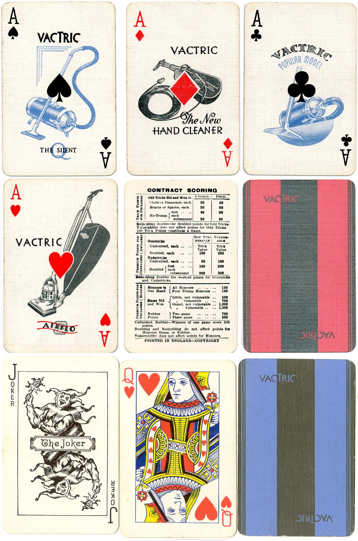 Vac-tric Electric Vacuum Cleaner playing cards manufactured by De la Rue, 1930s