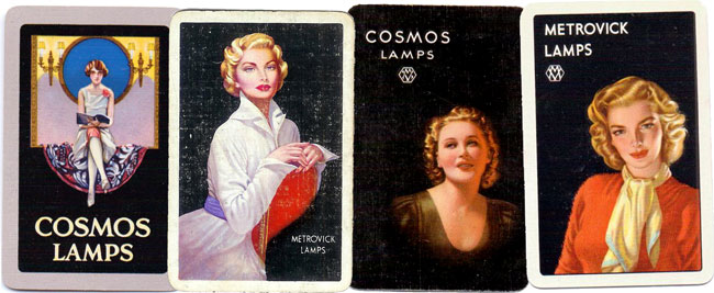 assorted Cosmos Lamps advertising playing cards, c.1930