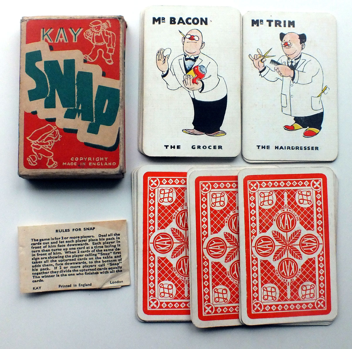 Kay Snap Card Game, Made in England, 1930s