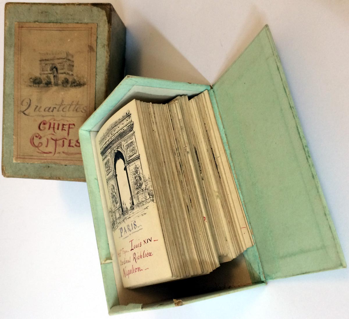 Hand-made ‘Chief Cities Quartettes’ card game, c.1910 Hand-made ‘Chief Cities Quartettes’ card game, c.1910