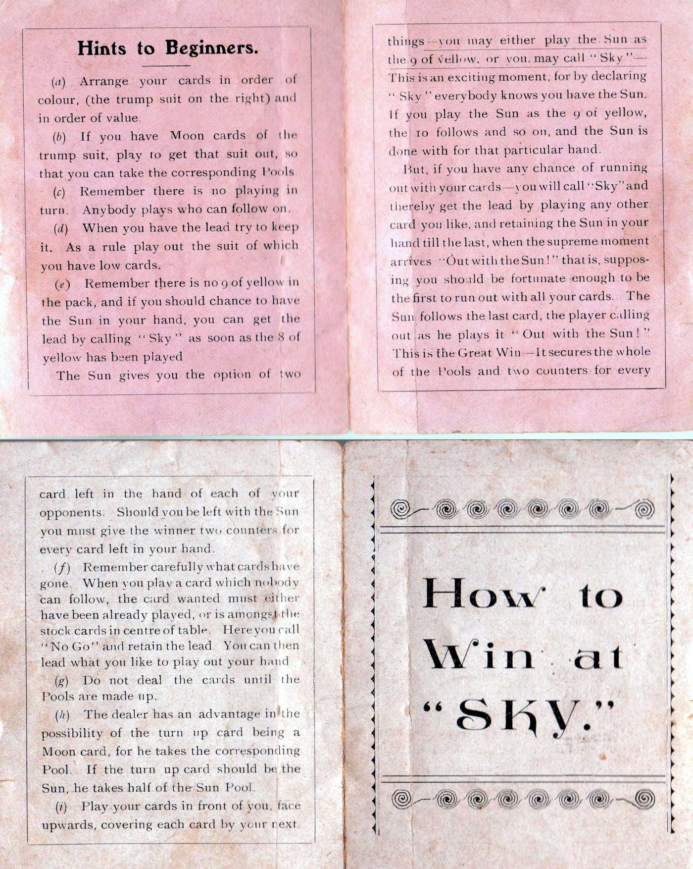 Sky card game published by Geo. Wright & Co, London, c.1905