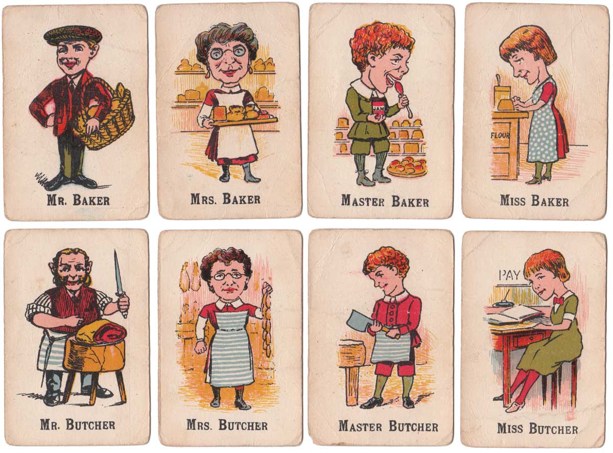 Happy Families card game depicting trades people from 1920s Happy Families card game depicting trades people from 1920s
