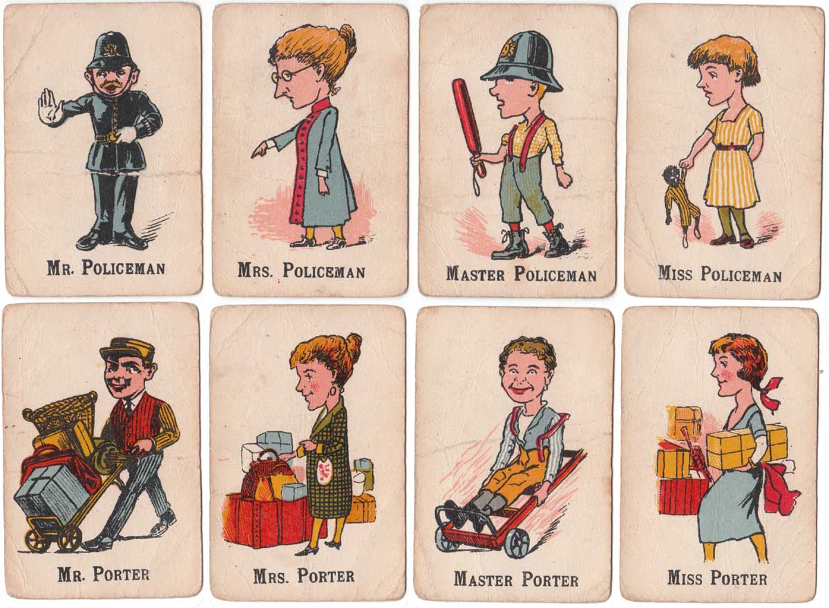Happy Families card game depicting trades people from 1920s Happy Families card game depicting trades people from 1920s