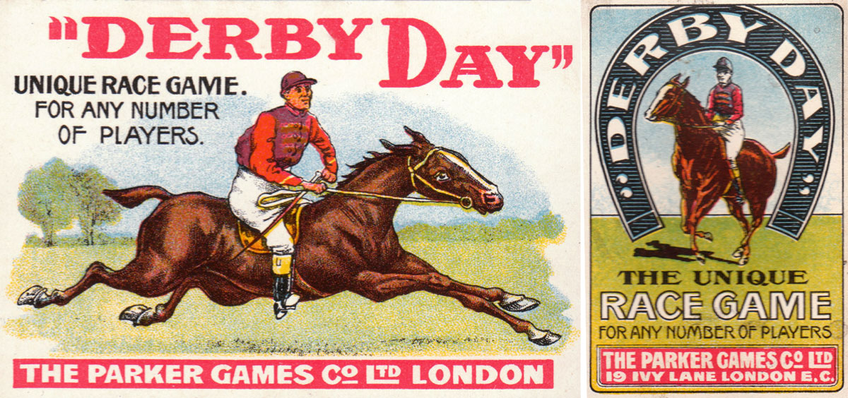 Derby Day race game published by Parker Games’ English subsidiary at Ivy Lane, London, from 1908 to around 1920.