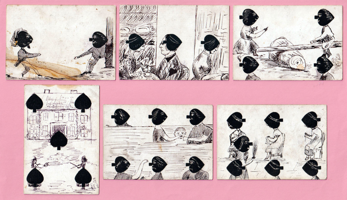 Hand-drawn transformation cards, c1870
