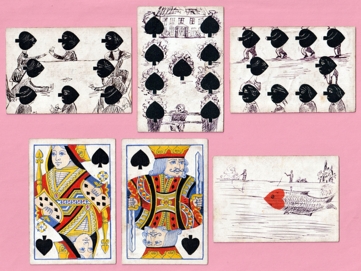 Hand-drawn transformation cards, c1870