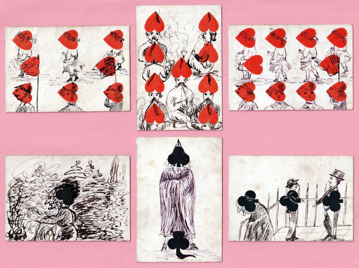 Hand-drawn transformation cards, c1870