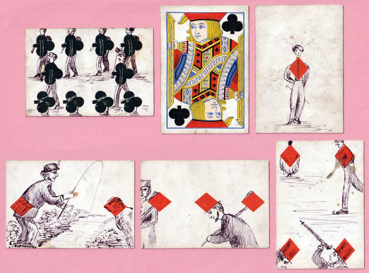 Hand-drawn transformation cards, c1870