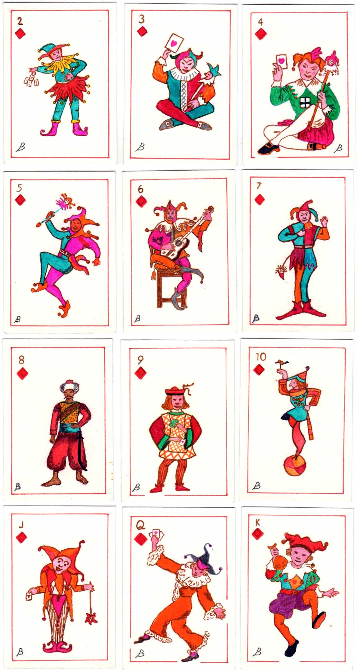 Pack of 52 hand-drawn Jokers