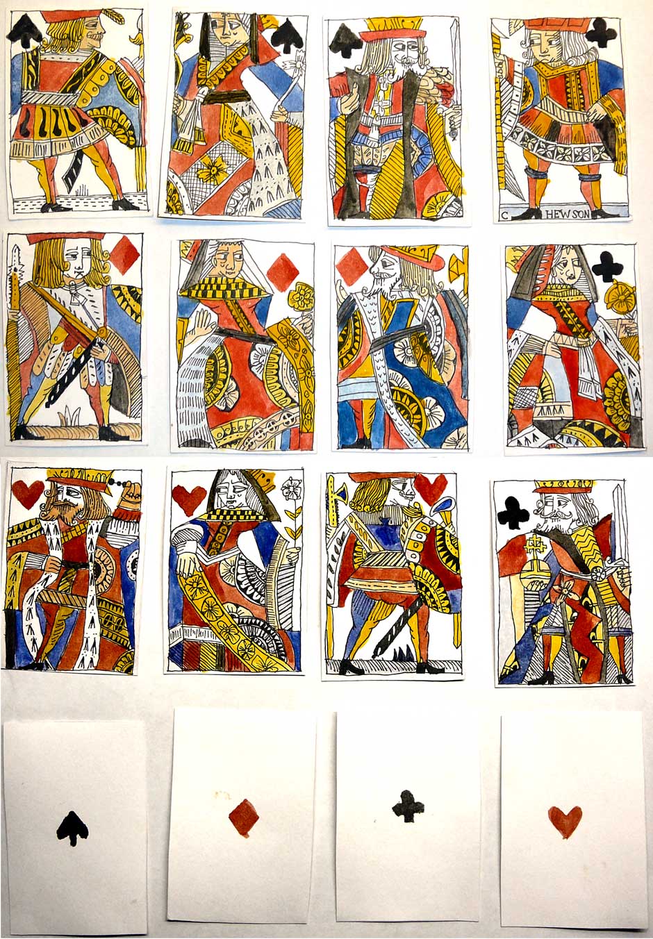 hand-drawn and painted “Hewson Facsimile Playing Cards” made by David James Binns, 2013 hand-drawn and painted “Hewson Facsimile Playing Cards” made by David James Binns