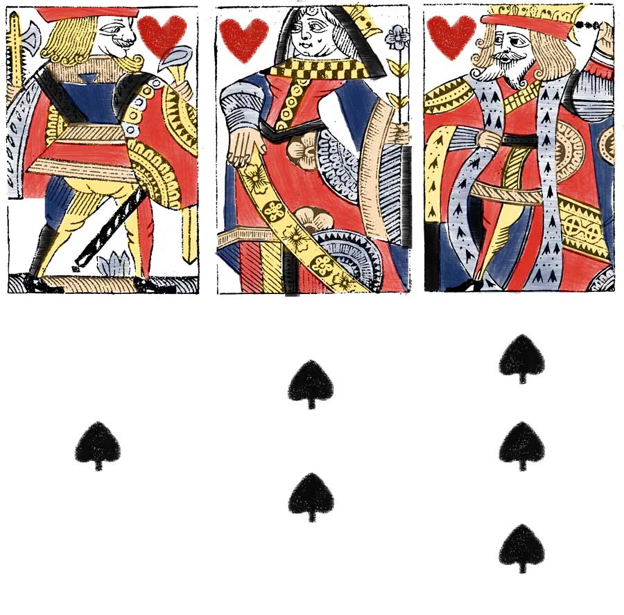 hand-drawn and painted “Hewson Facsimile Playing Cards” made by David James Binns