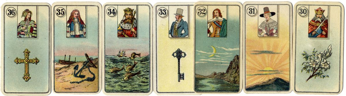 Carreras narrow-sized Fortune Telling Cards with figure inserts, 1926