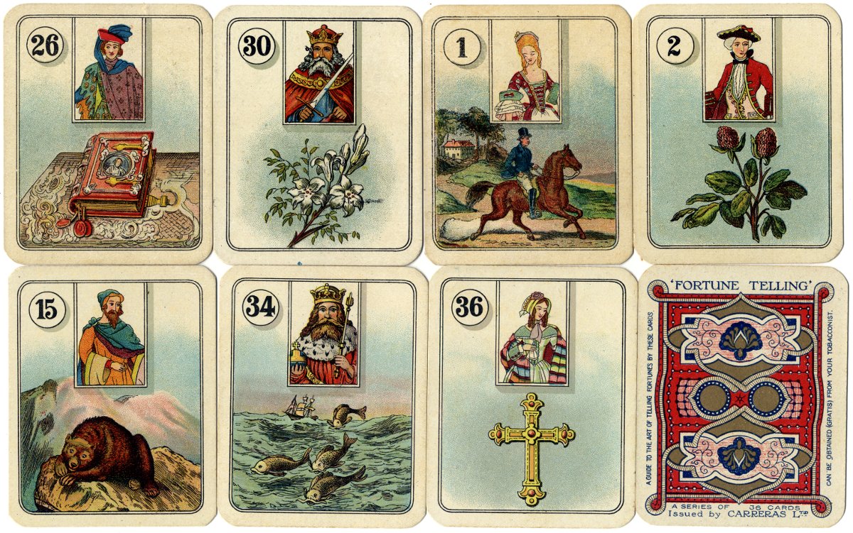 Carreras Fortune Telling Cards with figure inserts, 1926