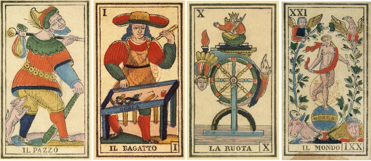 early prototype Piedmontese Tarot cards by Giovan Battista Guala of Ghemme, with Italian inscriptions