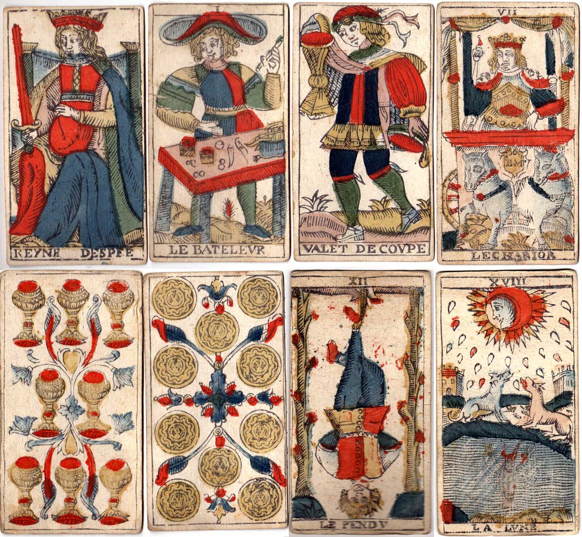 Major Arcana Two Major Arcana from a eighteenth century French deck of the Marseilles the Juggler and The Lady Pope From C P Hargraves A History of Playing Cards 1930 edition Stock Photo